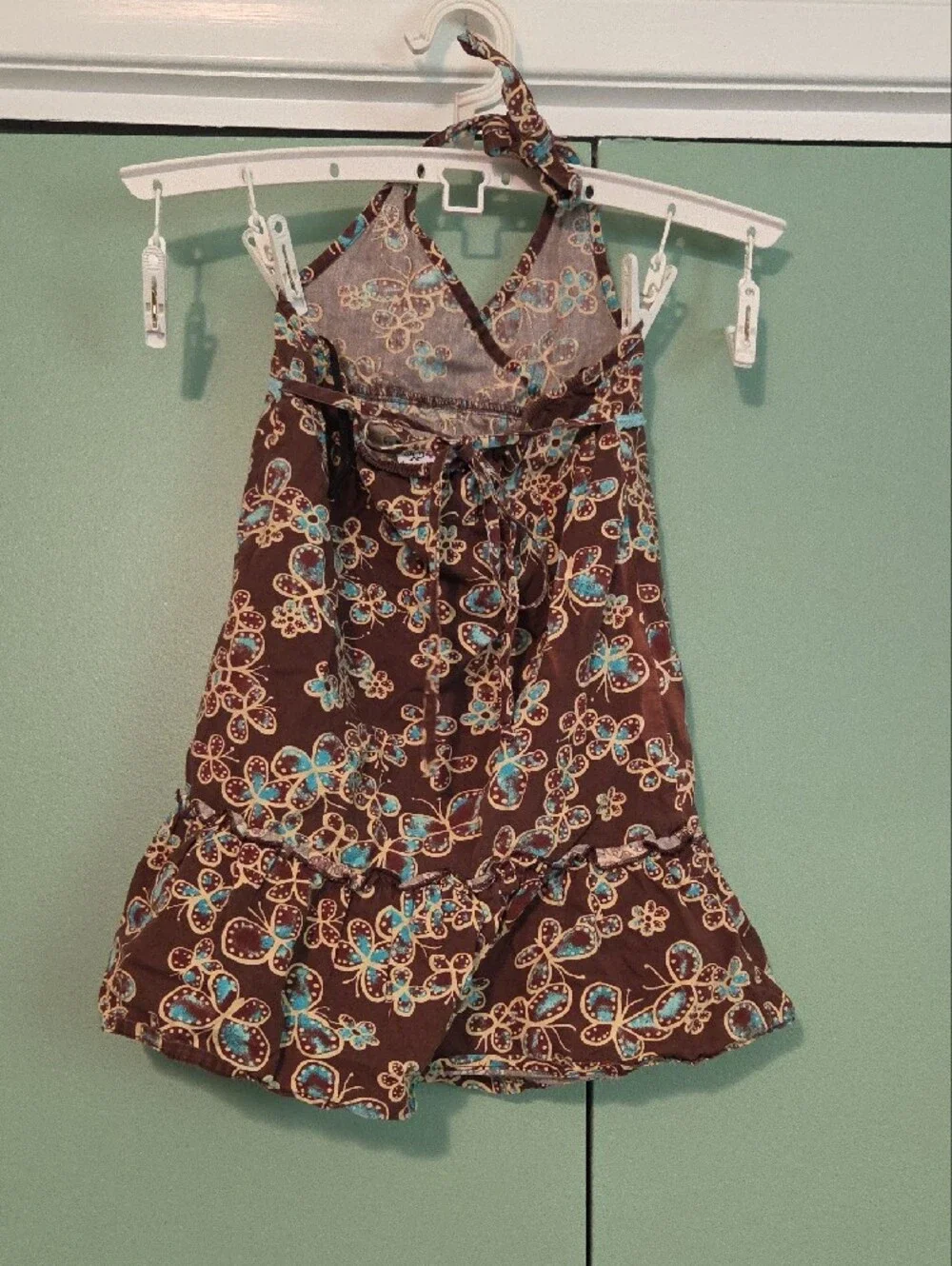 Y2k Zoey Girl Brown Floral Halter Dress with Teal Accents Size 6